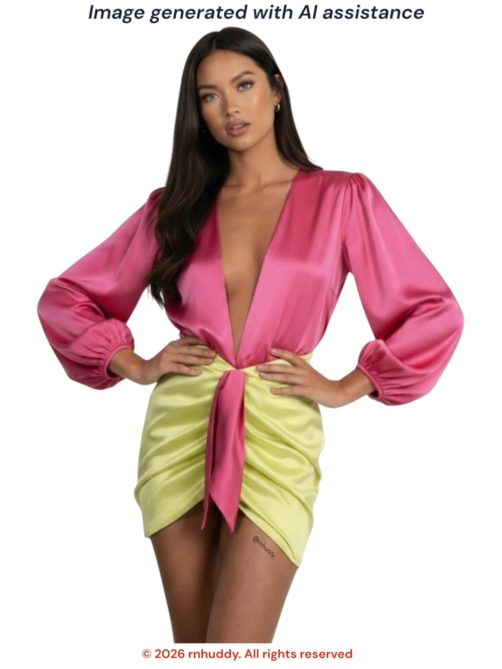 NWOT The Dolls House XS lime satin ruched skirt